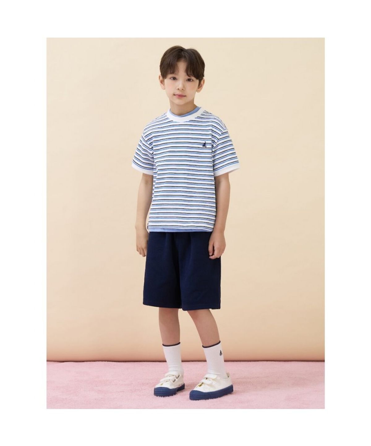 빈폴 키즈(BEANPOLE KIDS) 와플 스트라이프 반소매 상하세트  아이보리 (BI6742U010)