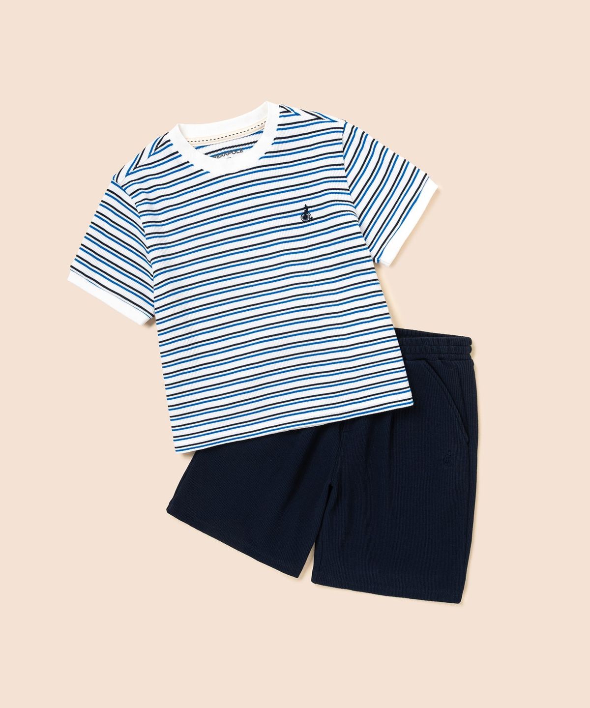 빈폴 키즈(BEANPOLE KIDS) 와플 스트라이프 반소매 상하세트  아이보리 (BI6742U010)