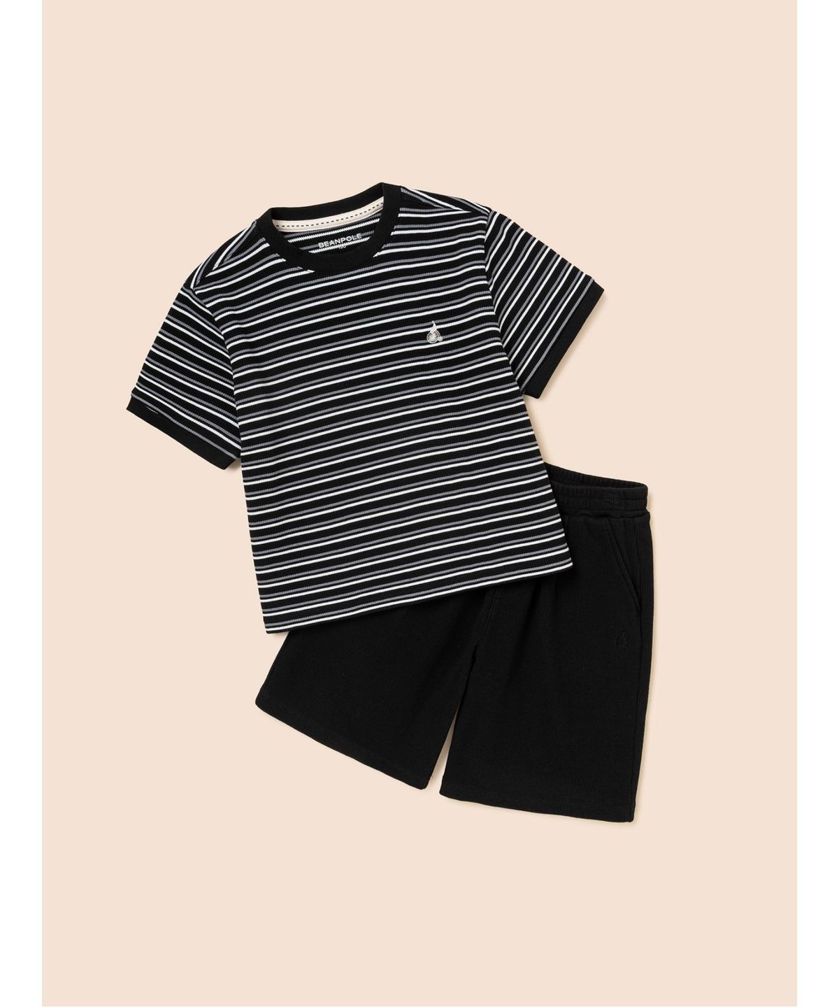 빈폴 키즈(BEANPOLE KIDS) 와플 스트라이프 반소매 상하세트  블랙 (BI6742U015)
