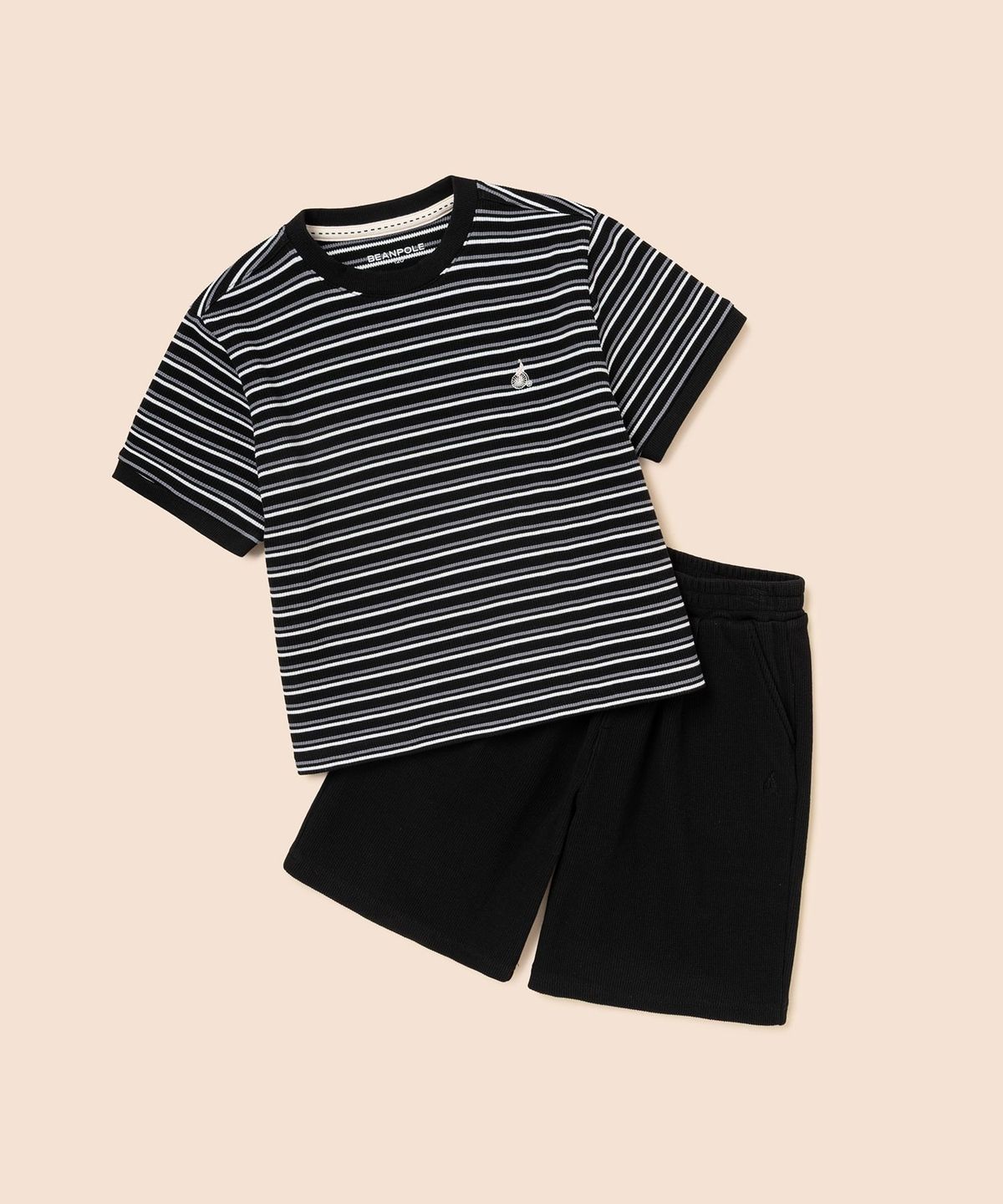빈폴 키즈(BEANPOLE KIDS) 와플 스트라이프 반소매 상하세트  블랙 (BI6742U015)