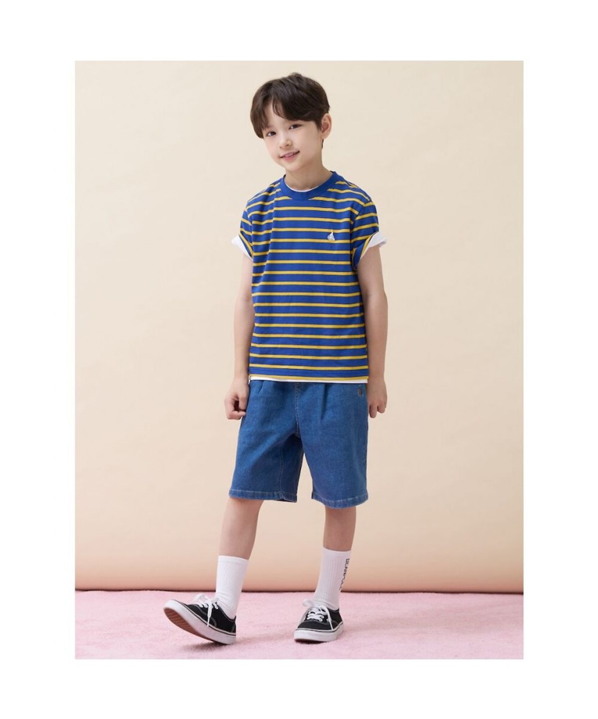 빈폴 키즈(BEANPOLE KIDS) [Essential] 스트라이프 반소매 티셔츠  블루 (BI6742UE2N)