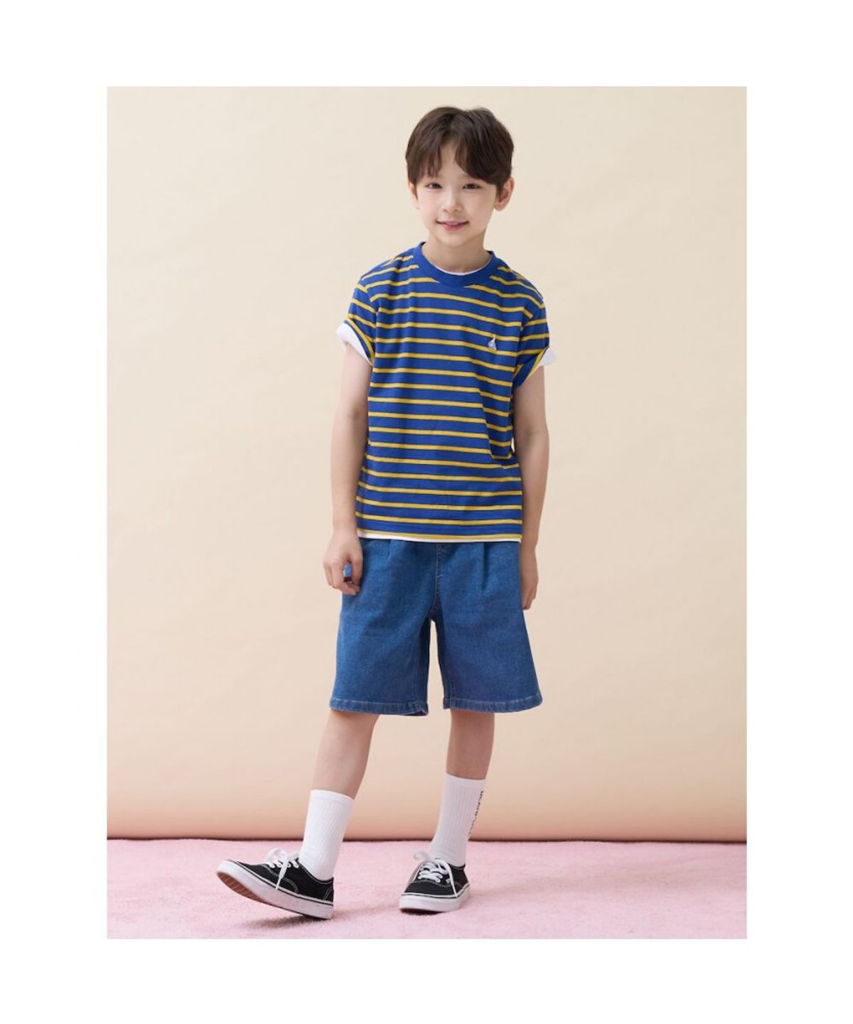 빈폴 키즈(BEANPOLE KIDS) [Essential] 스트라이프 반소매 티셔츠  블루 (BI6742UE2N)
