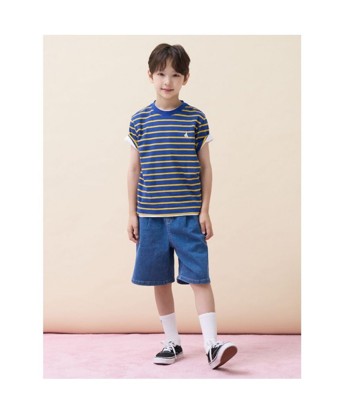 빈폴 키즈(BEANPOLE KIDS) [Essential] 스트라이프 반소매 티셔츠  블루 (BI6742UE2N)