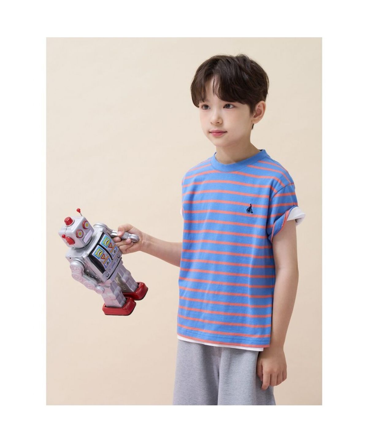 빈폴 키즈(BEANPOLE KIDS) [Essential] 스트라이프 반소매 티셔츠  스카이 블루 (BI6742UE2Q)