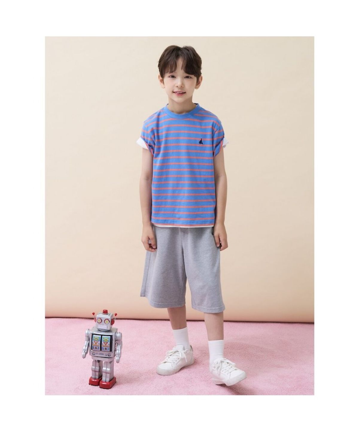 빈폴 키즈(BEANPOLE KIDS) [Essential] 스트라이프 반소매 티셔츠  스카이 블루 (BI6742UE2Q)