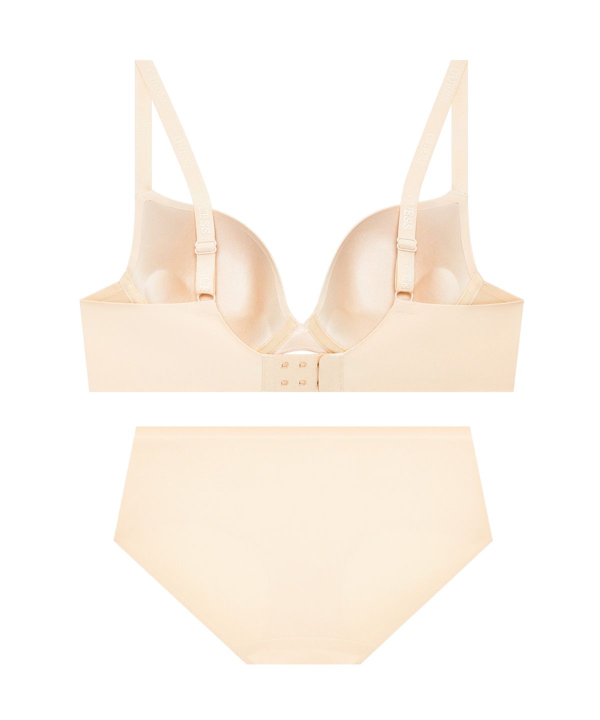 게스언더웨어(GUESS UNDERWEAR) 퓨징 로고밴딩 프리컷 와이어 브라 팬티 세트 - 라이트베이지