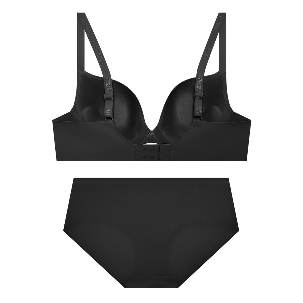 게스언더웨어(GUESS UNDERWEAR) 퓨징 로고밴딩 프리컷 와이어 브라 팬티 세트 - 블랙