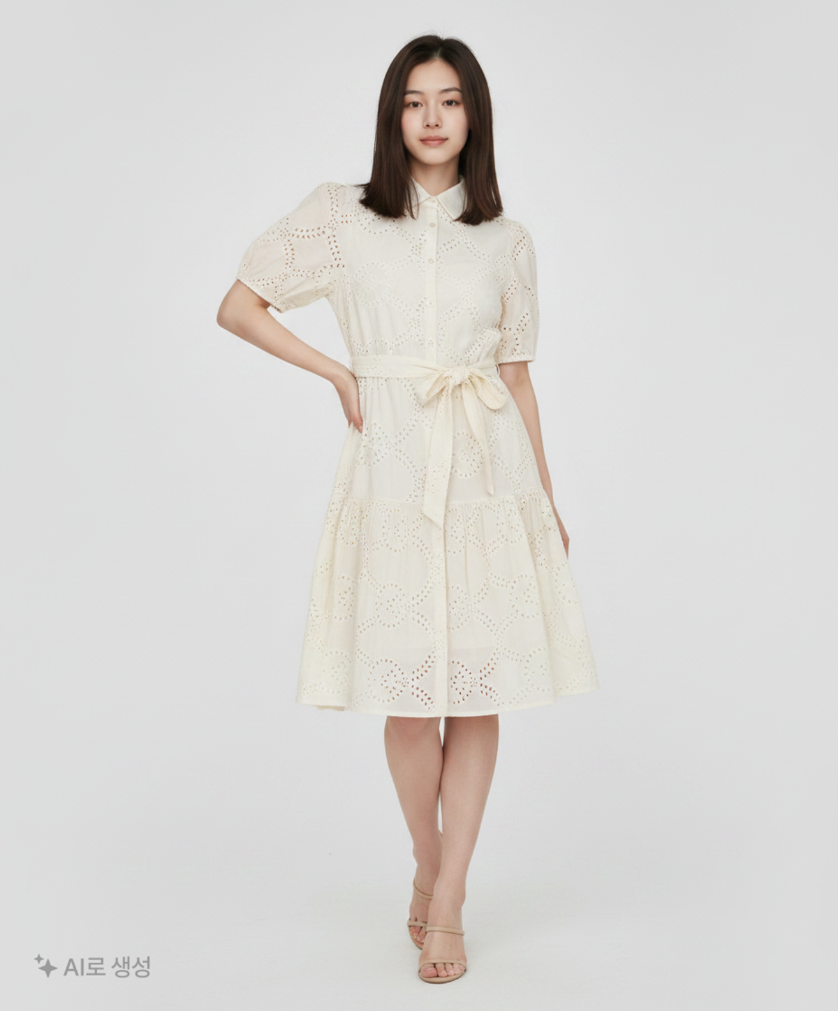 마리끌레르(MARIE CLAIRE) 펀칭 레이스 카라 원피스(MAFBOP06MBE) 88_92_160