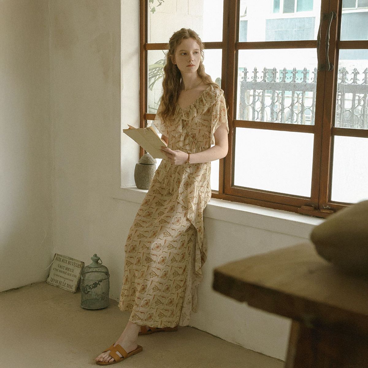 프라우드 마리(PROUD MARY) PM_Paisley ruffle maxi dress_BEIGE