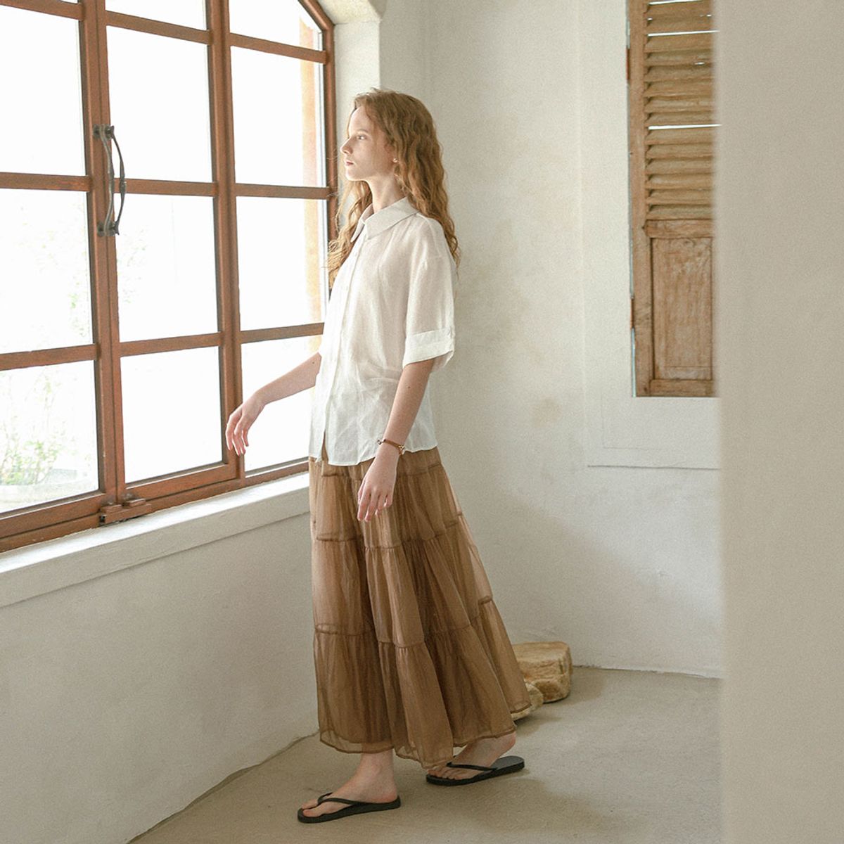 프라우드 마리(PROUD MARY) PM_Layered chiffon lace inner skirt_BROWN