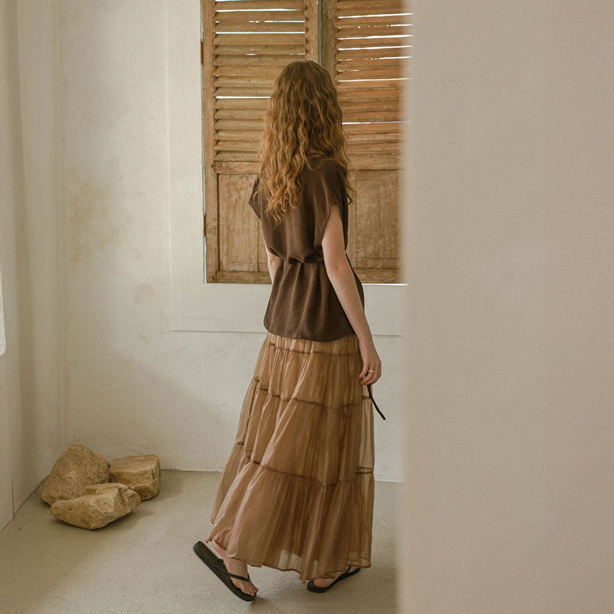 프라우드 마리(PROUD MARY) PM_Layered chiffon lace inner skirt_BROWN