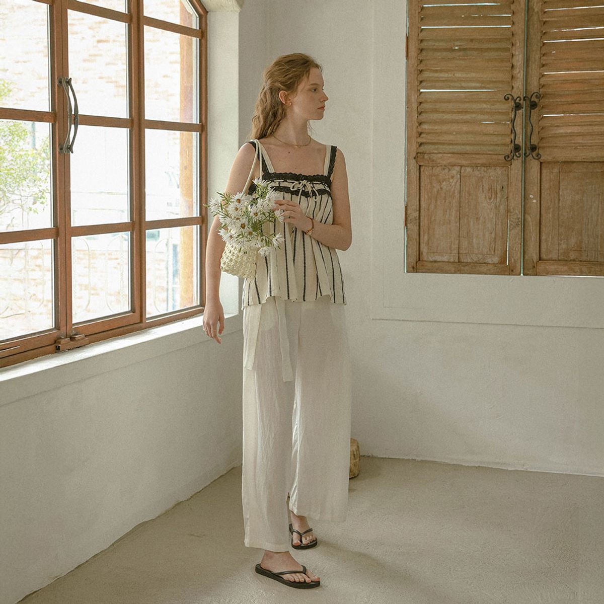 프라우드 마리(PROUD MARY) PM_Stripe lace trim camisole top_IVORY