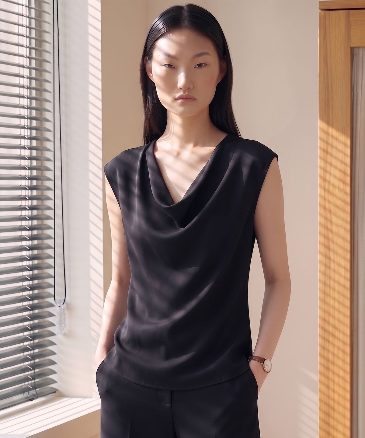 킴도(KIMDOH) Auren Drape Blouse - Black