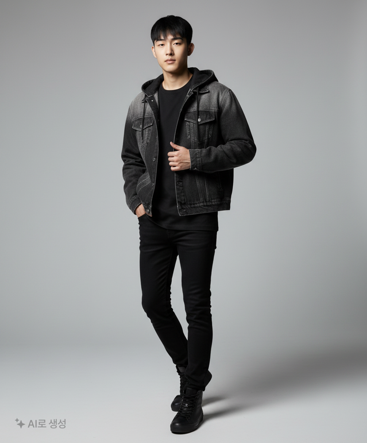 메종미네드(MAISON MINED) WASHING DENIM SNAP HOOD BLACK M