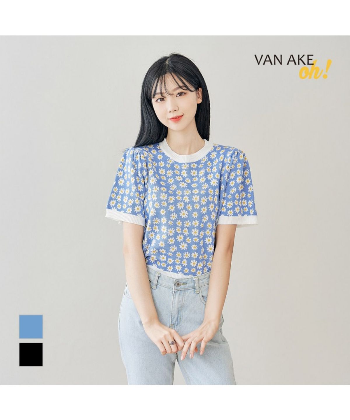 반에이크(VANAKE) 봄꽃 반팔 니트_OB15KNME01Z
