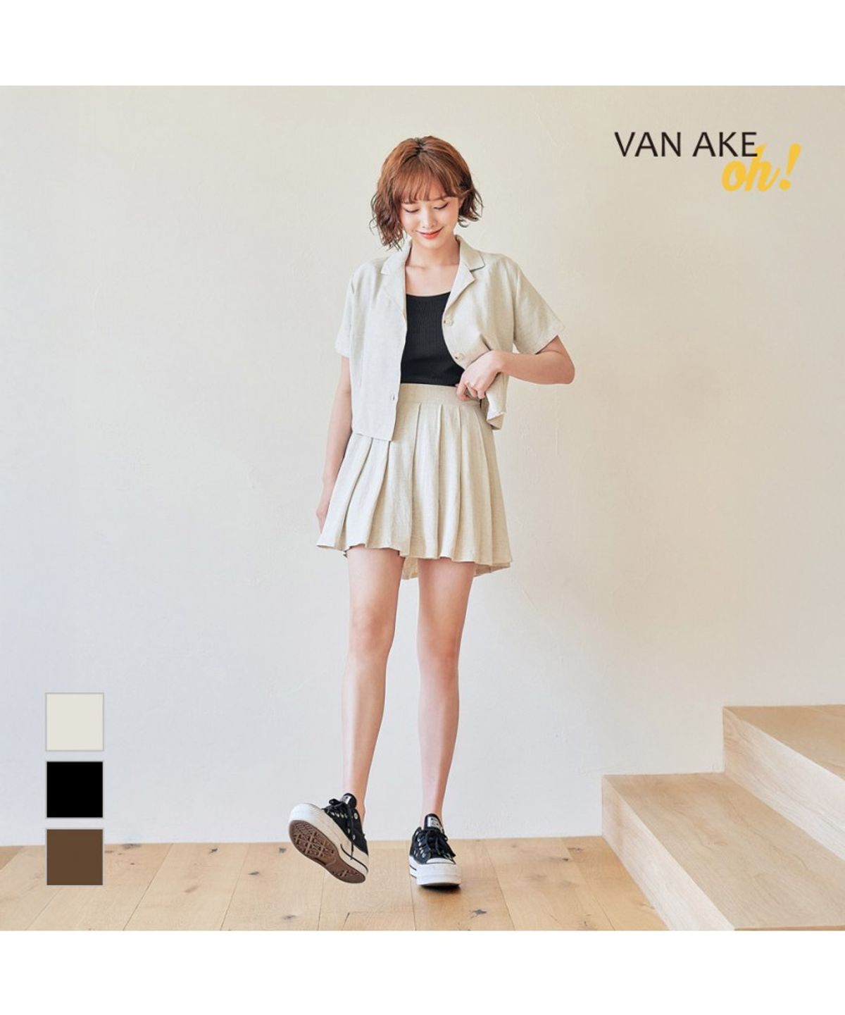 반에이크(VANAKE) 도츠 린넨 플리츠 스커트_OB15SKME12Z