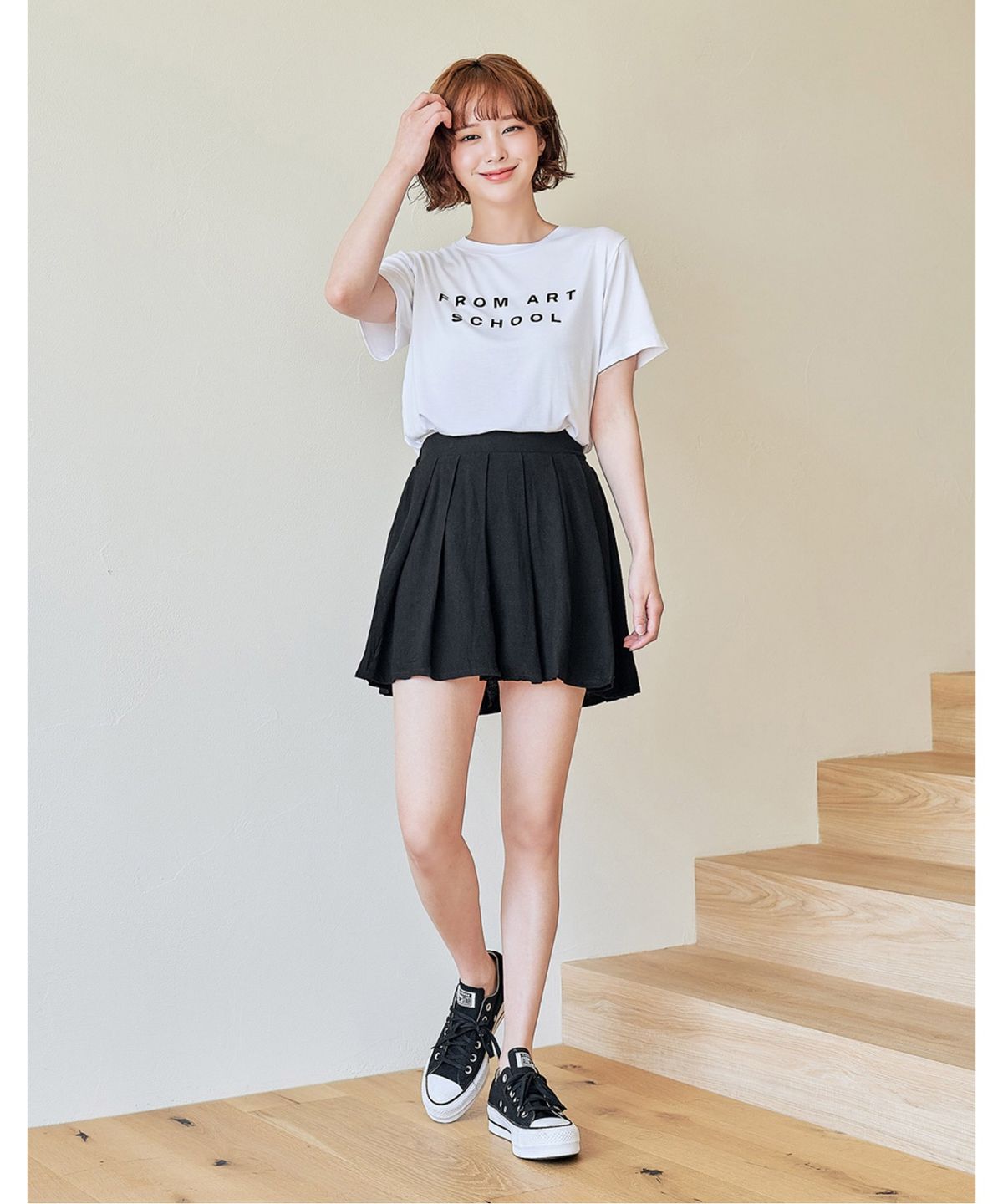 반에이크(VANAKE) 도츠 린넨 플리츠 스커트_OB15SKME12Z