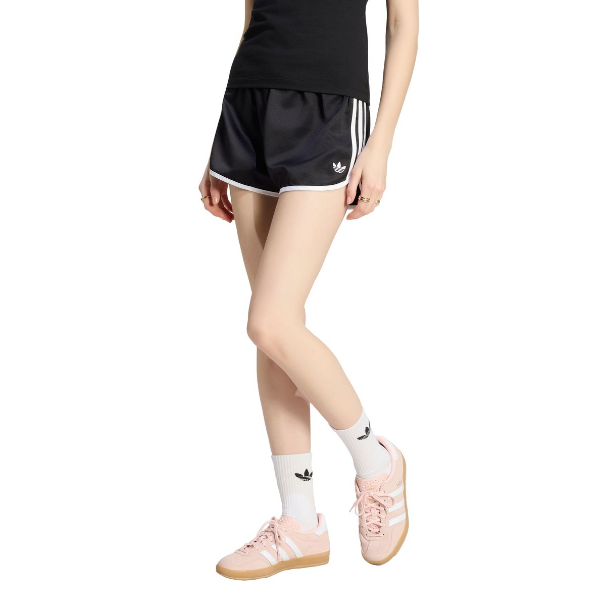아디다스(ADIDAS) 새틴 3S 스프린터 숏 팬츠 - 블랙:화이트 / KR4226