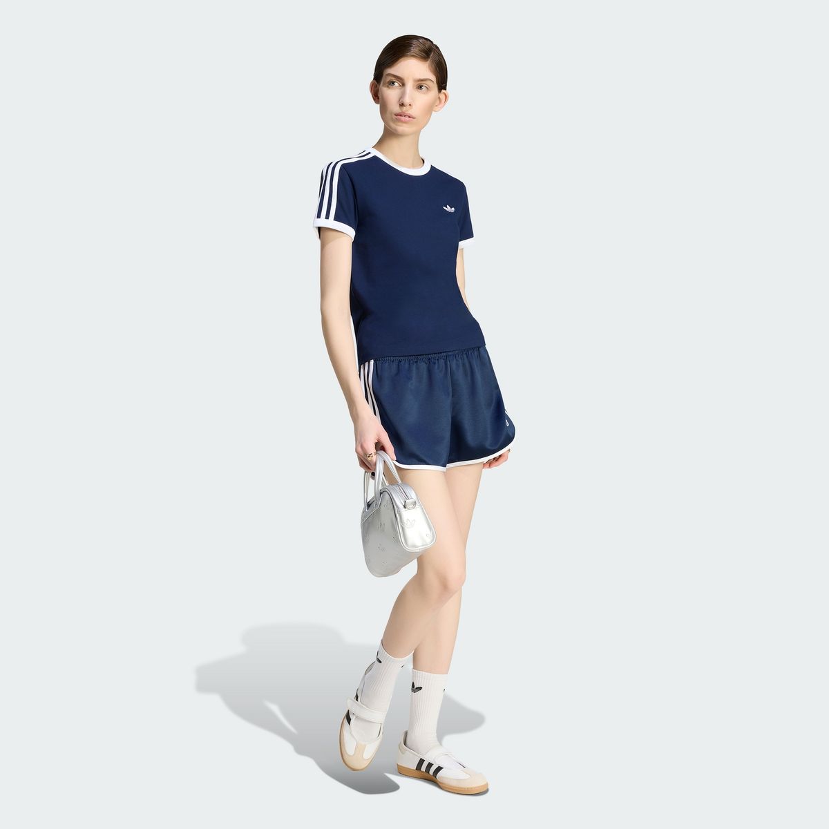 아디다스(ADIDAS) 새틴 3S 스프린터 숏 팬츠 - 나이트인디고:화이트 / KS9852