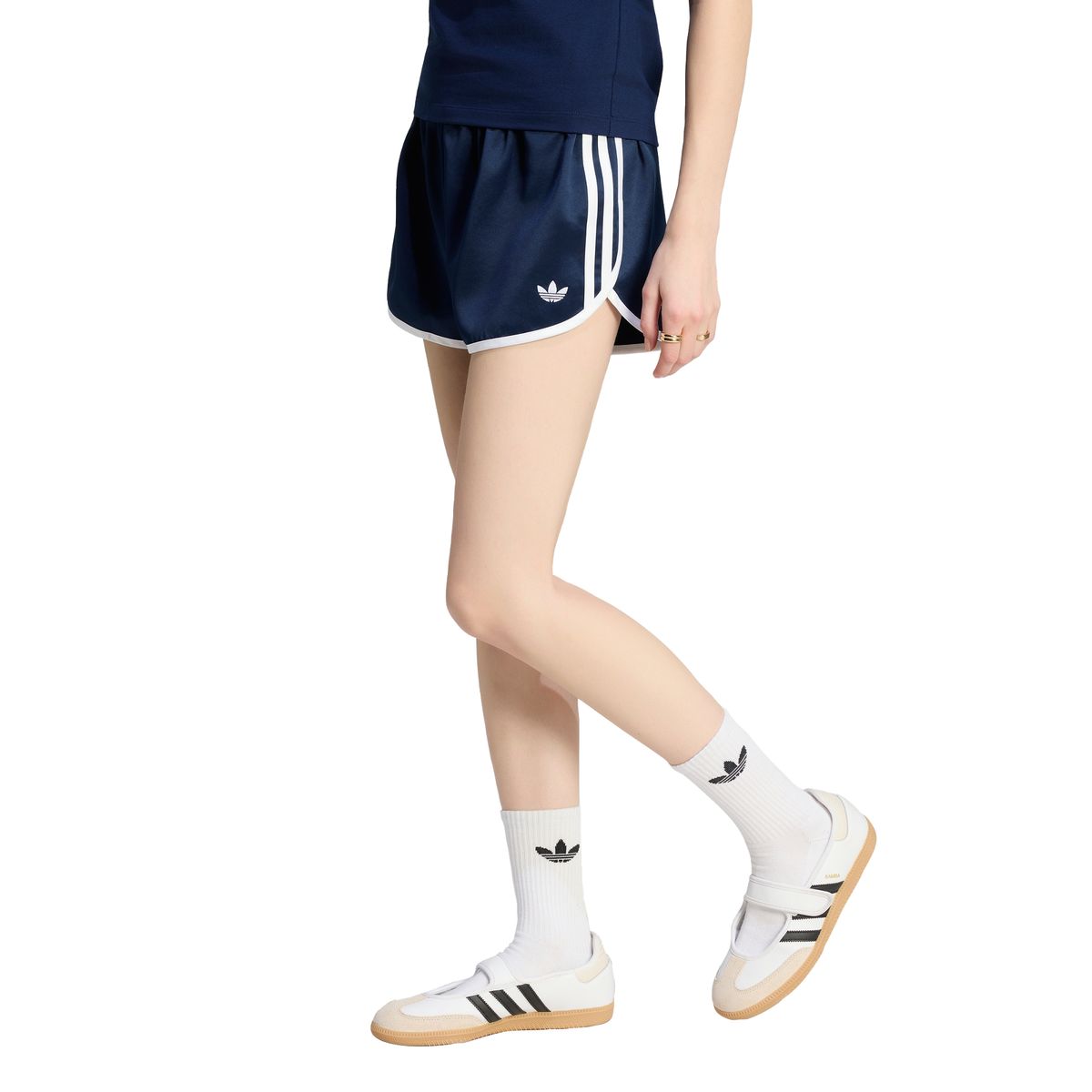 아디다스(ADIDAS) 새틴 3S 스프린터 숏 팬츠 - 나이트인디고:화이트 / KS9852