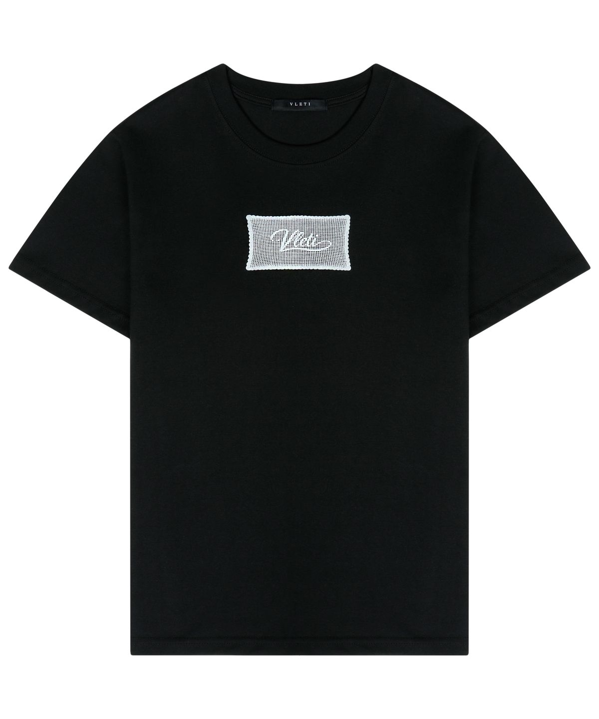 블레티(VLETI) Cotton Blend Layered Lettering Regular Fit T-Shirt (black)