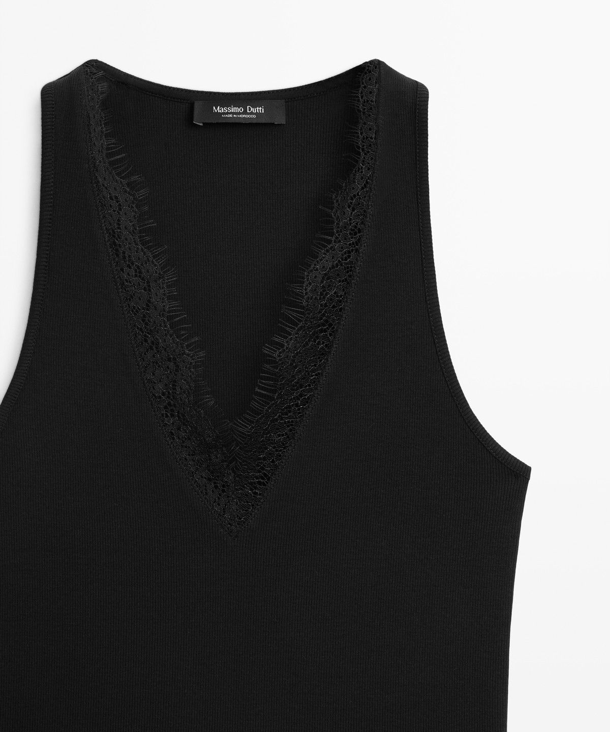 마시모두띠(MASSIMO DUTTI) 레이스 디테일 브이넥 탑