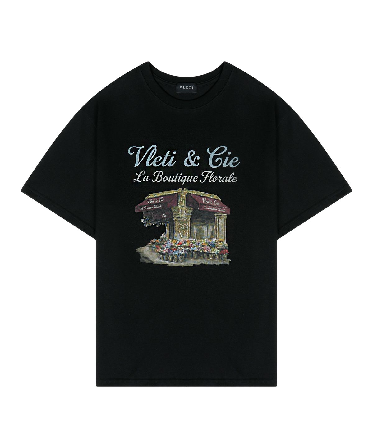 블레티(VLETI) Cotton Oversized Flower&Lettering Print Tee (black)