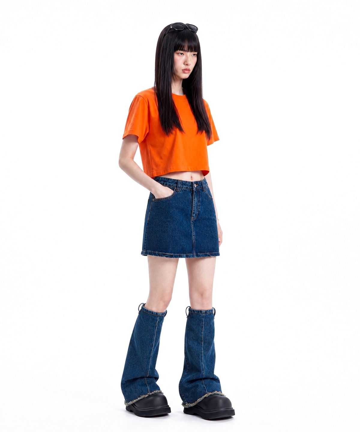 씨웨어 바이 더 지니어스(C WEAR BY THE GENIUS) 오버사이즈 크롭 티셔츠 오렌지