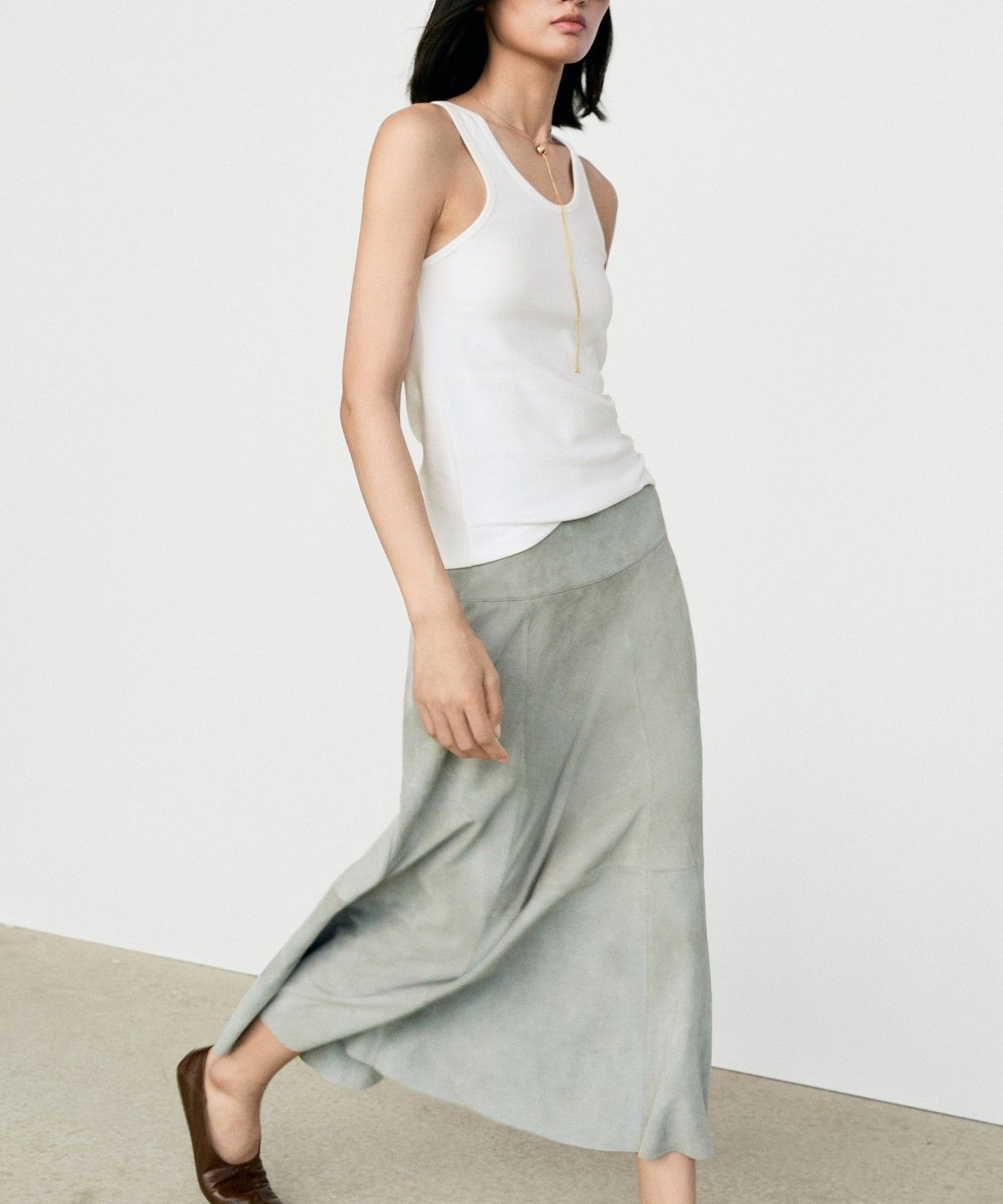 마시모두띠(MASSIMO DUTTI) 코튼 블렌드 크루넥 슬리브리스 티셔츠