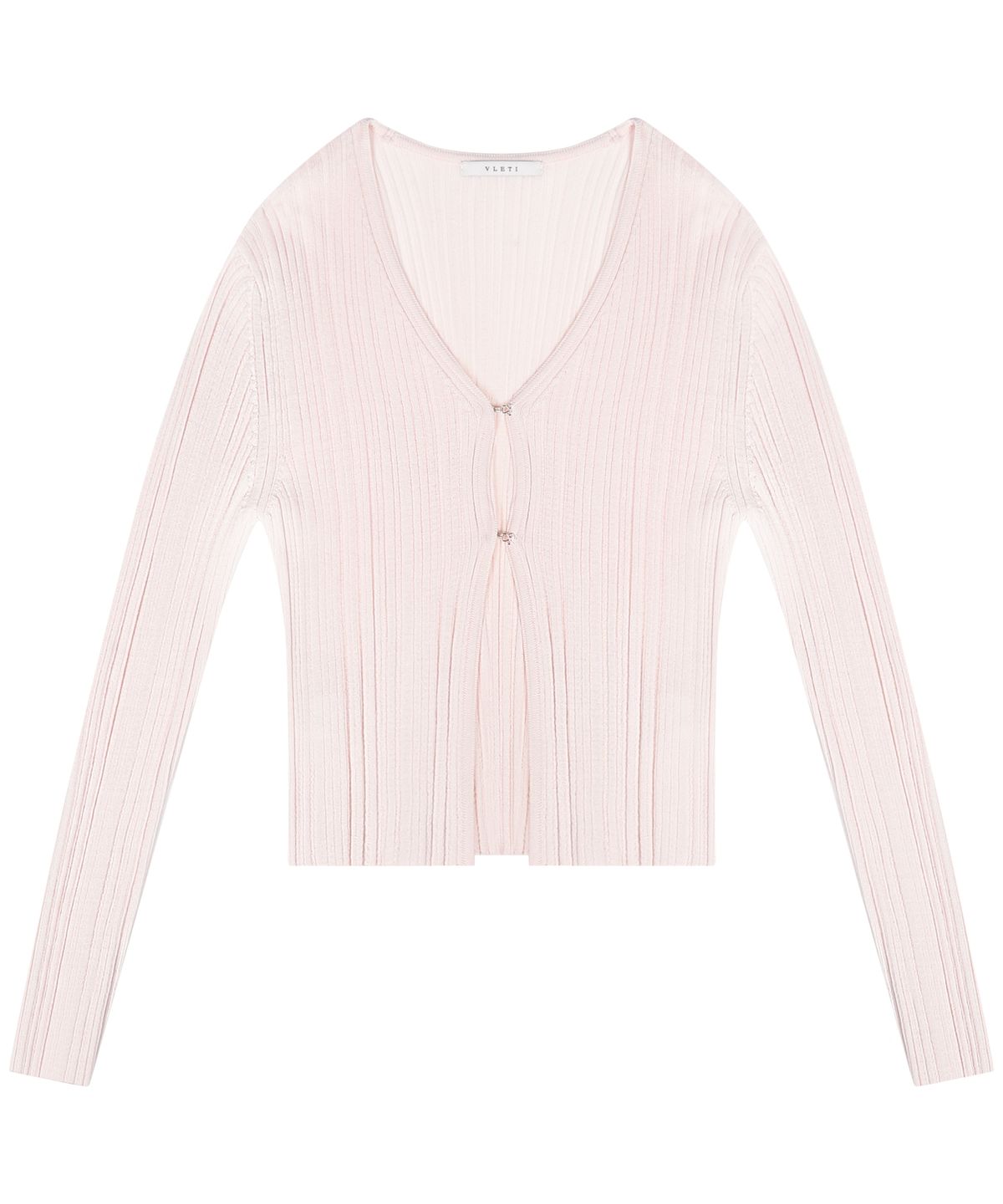 블레티(VLETI) Summer V-Neck Hook Front Ribbed Bolero (powder pink)