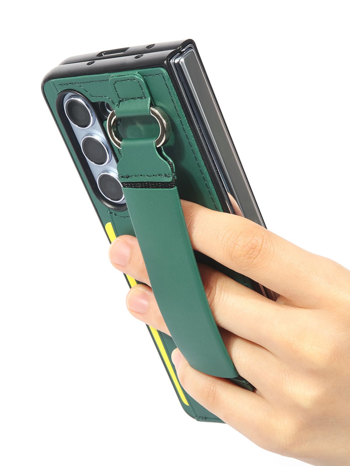 디자인스킨(DESIGNSKIN) 갤럭시Z폴드7 밴딩 레더 스트랩 카드 포켓 케이스-딥그린