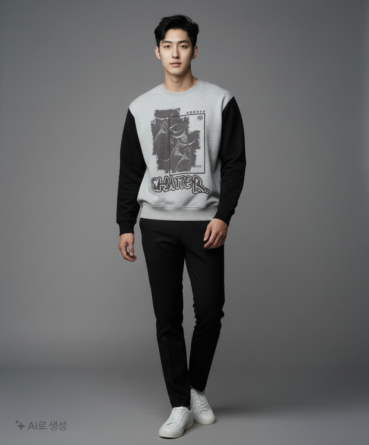 애드오프(ADDOFF) SHATTERED GRAPHIC SWEAT GREY