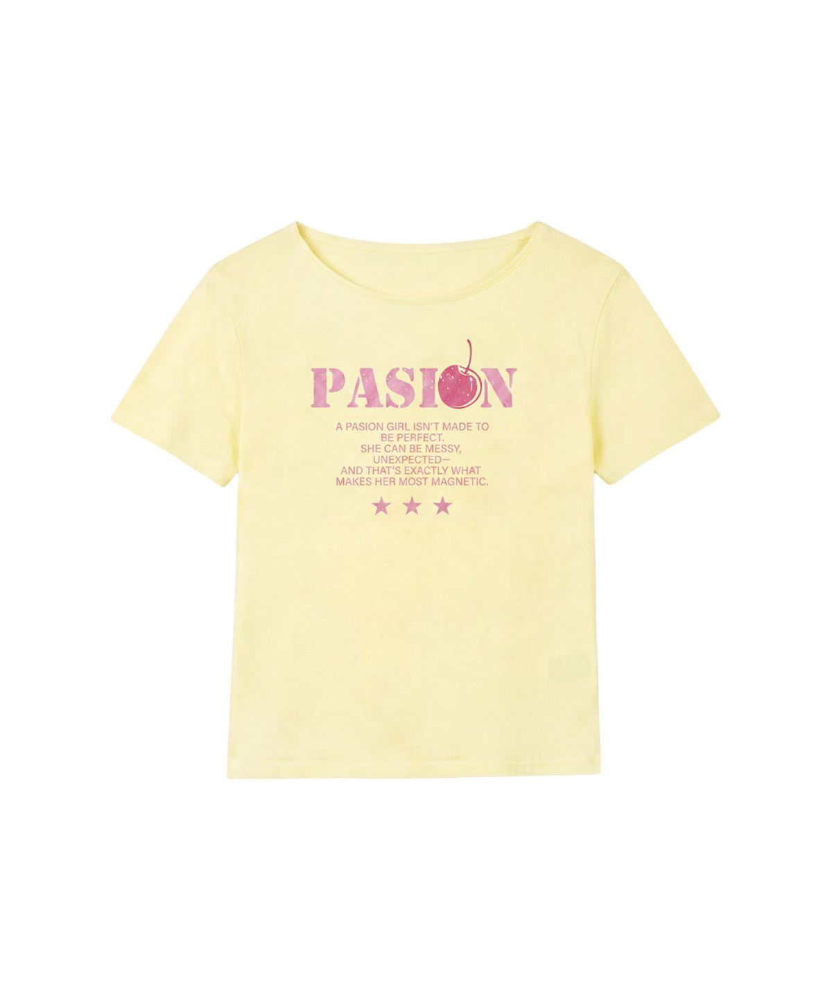 파시온(PASION) 체리 팝 오프숄더 반팔티_레몬 Cherry Pop Off-Shoulder Short Sleeve Tee_Lemon