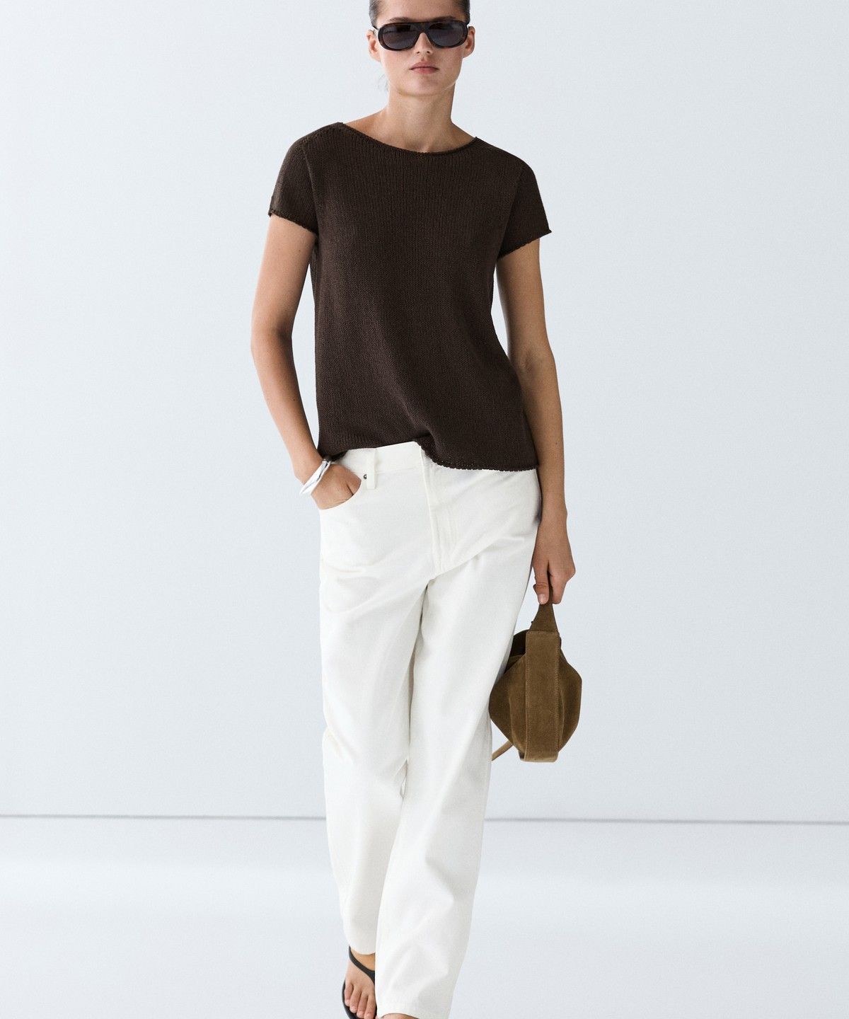 마시모두띠(MASSIMO DUTTI) 코튼 혼방 반팔 니트 스웨터