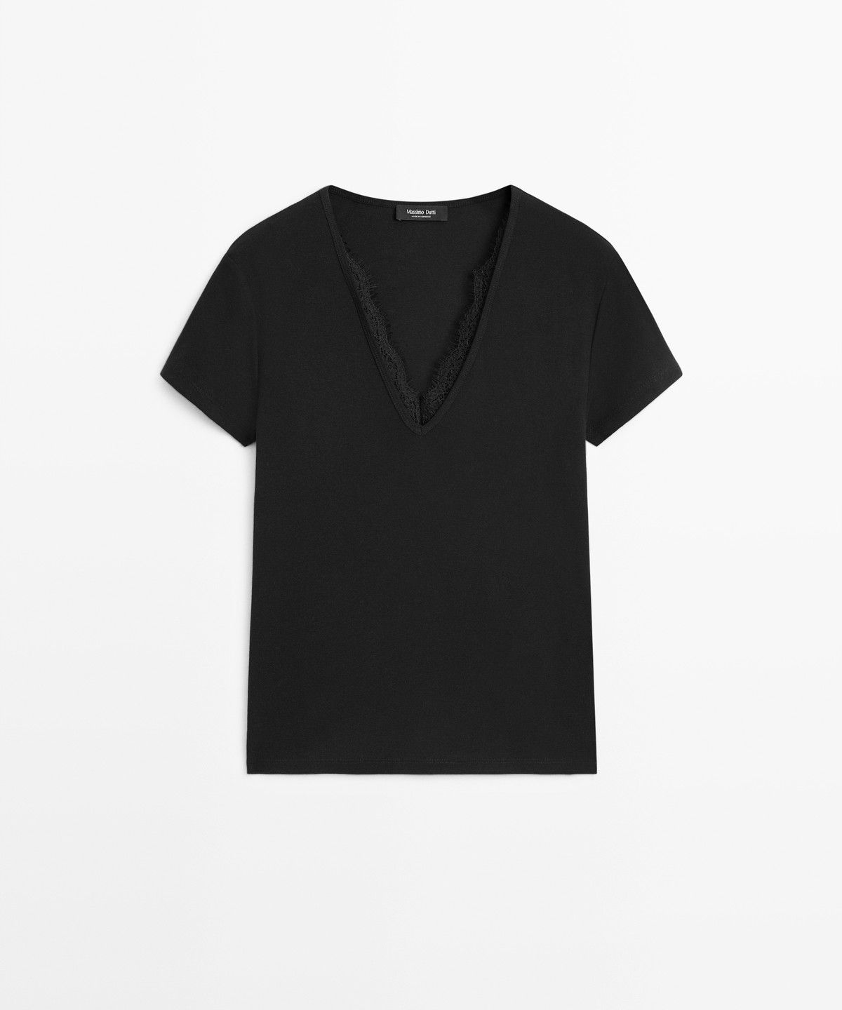마시모두띠(MASSIMO DUTTI) 레이스 디테일 V넥 티셔츠