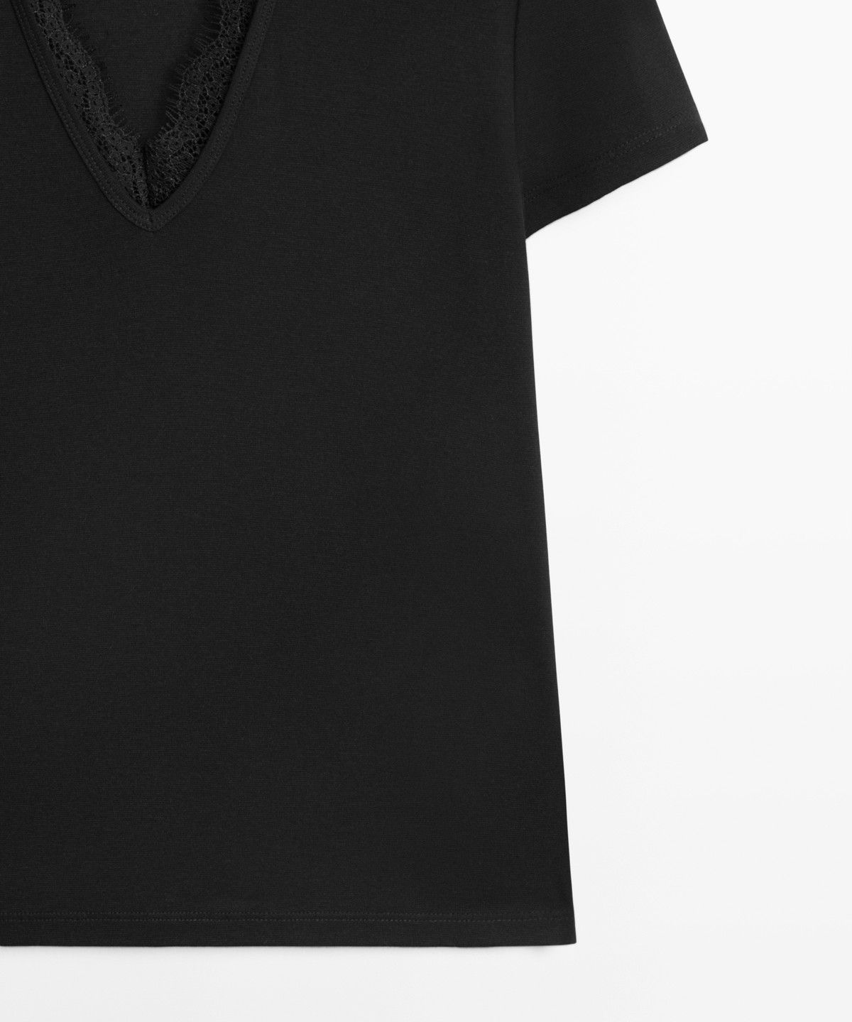 마시모두띠(MASSIMO DUTTI) 레이스 디테일 V넥 티셔츠