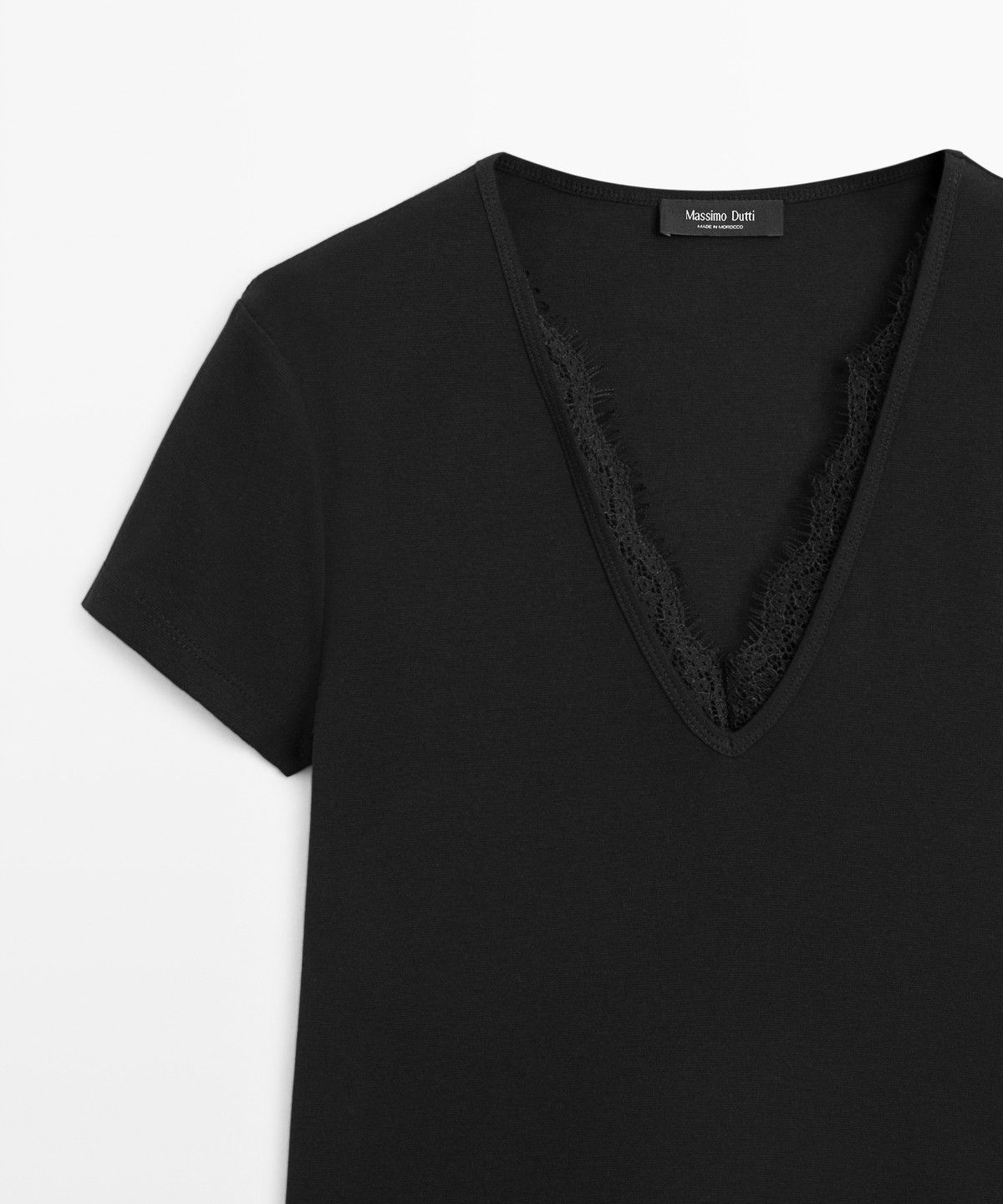 마시모두띠(MASSIMO DUTTI) 레이스 디테일 V넥 티셔츠