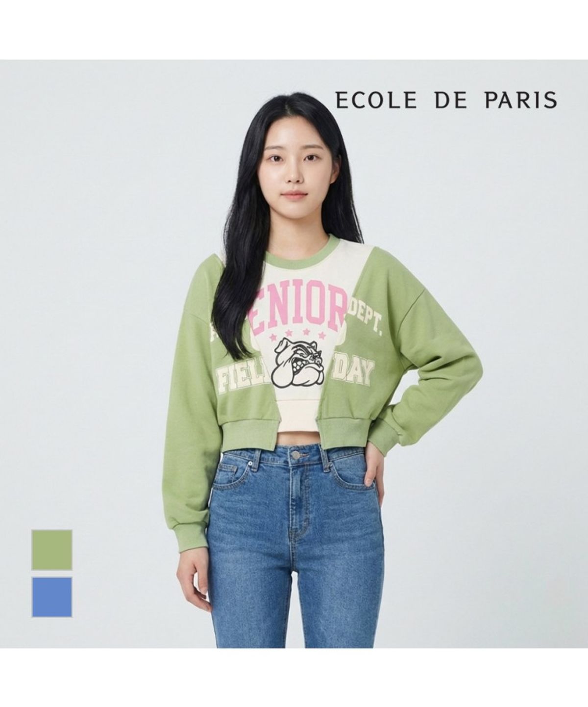 에꼴드파리(ECOLEDEPARIS) 배색포인트 맨투맨 티셔츠_RB33CTBM63Z
