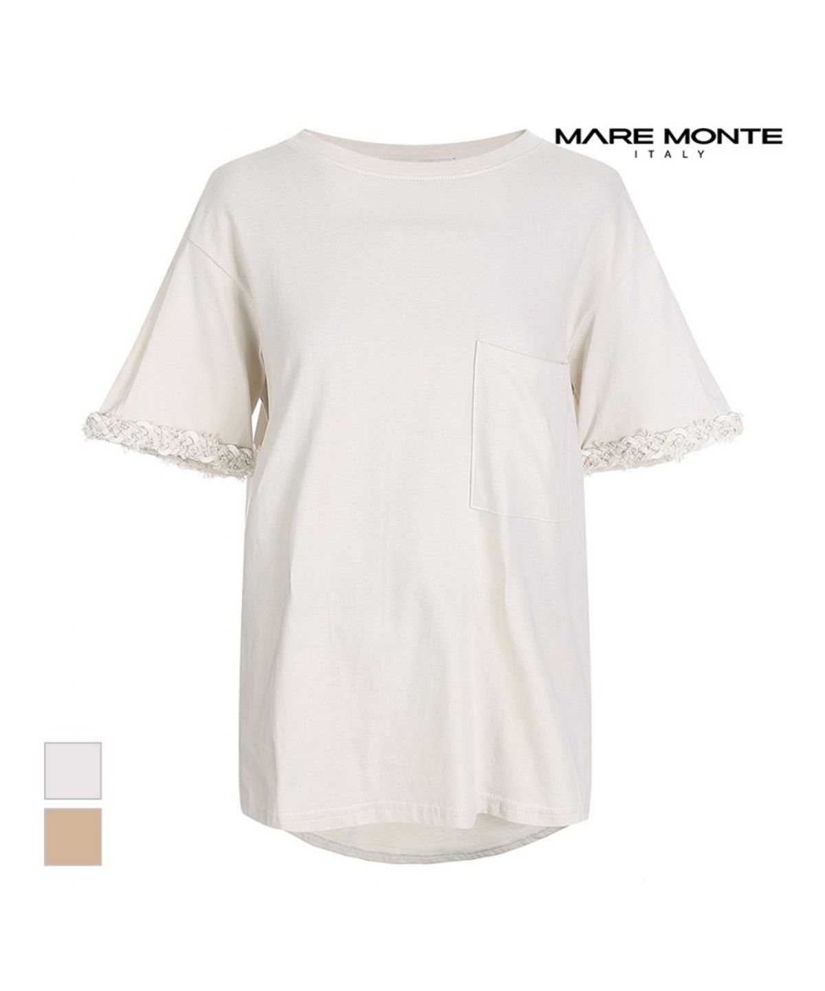마레몬떼(MAREMONTE) 소매끝 배색 반팔 티셔츠_M215MTS23D0