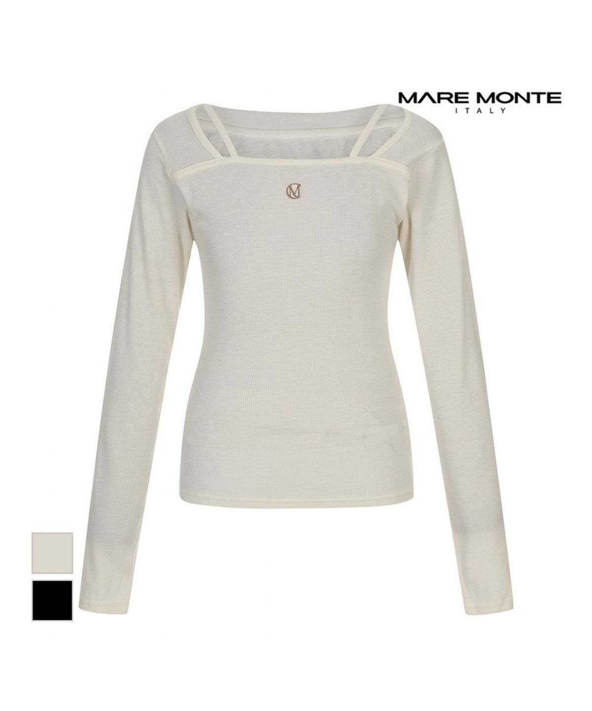 마레몬떼(MAREMONTE) 스퀘어넥 끈장식 티셔츠_M244MTS30D0