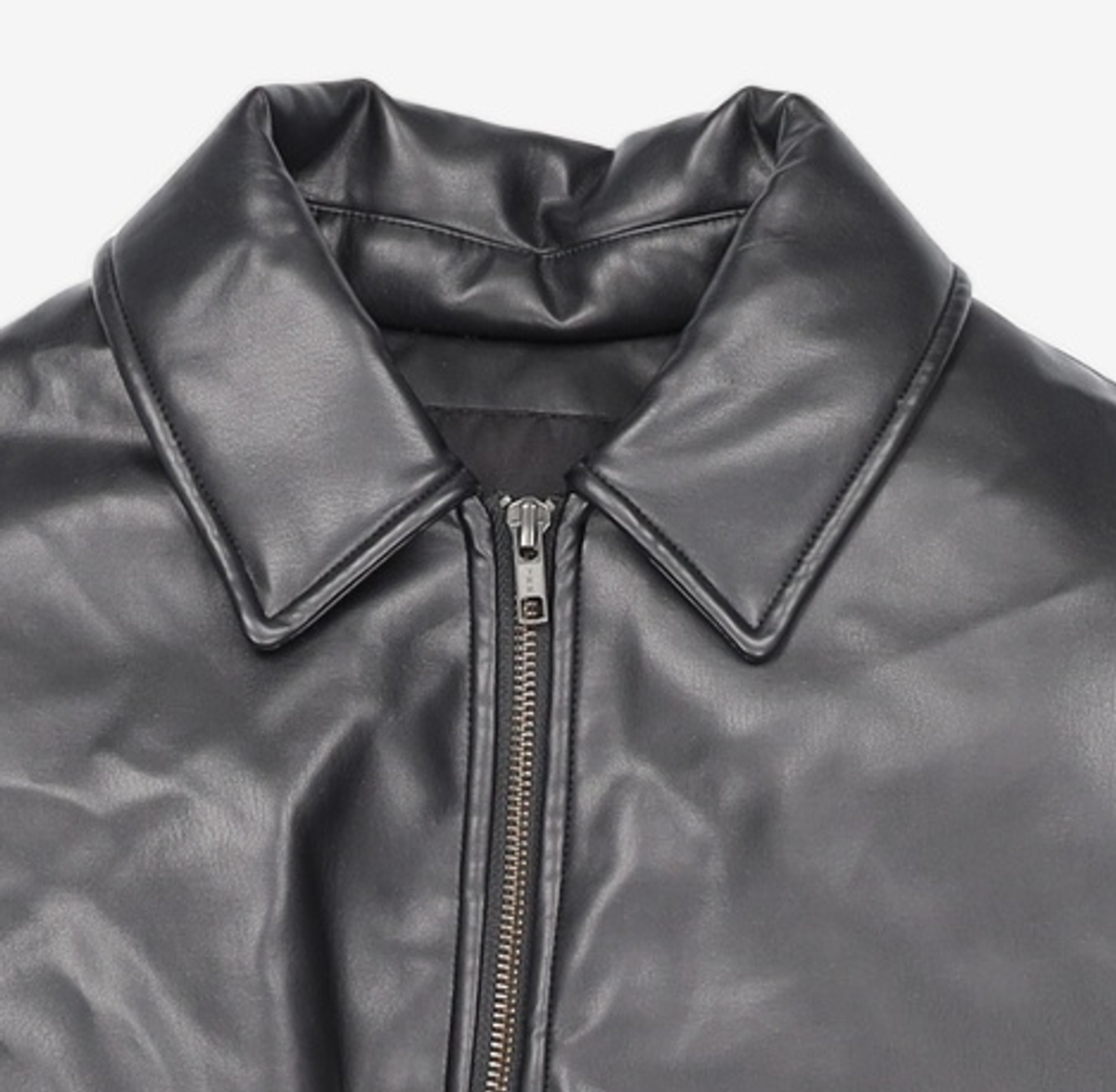 우알롱(WOOALONG) Leather padding bomber jacket - BLACK S