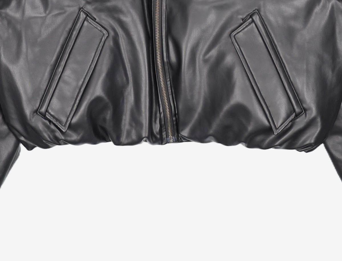 우알롱(WOOALONG) Leather padding bomber jacket - BLACK S