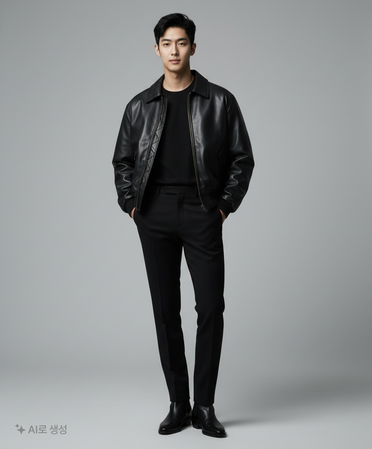 우알롱(WOOALONG) Leather padding bomber jacket - BLACK S