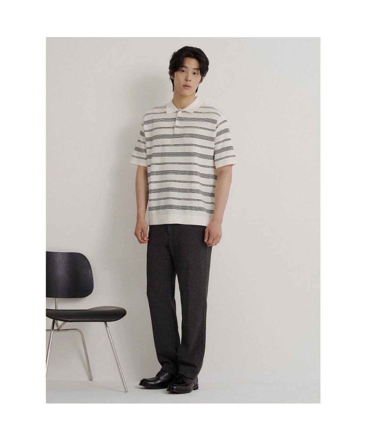 빈폴 멘(BEANPOLE MEN) 스트라이프 칼라넥 니트  아이보리