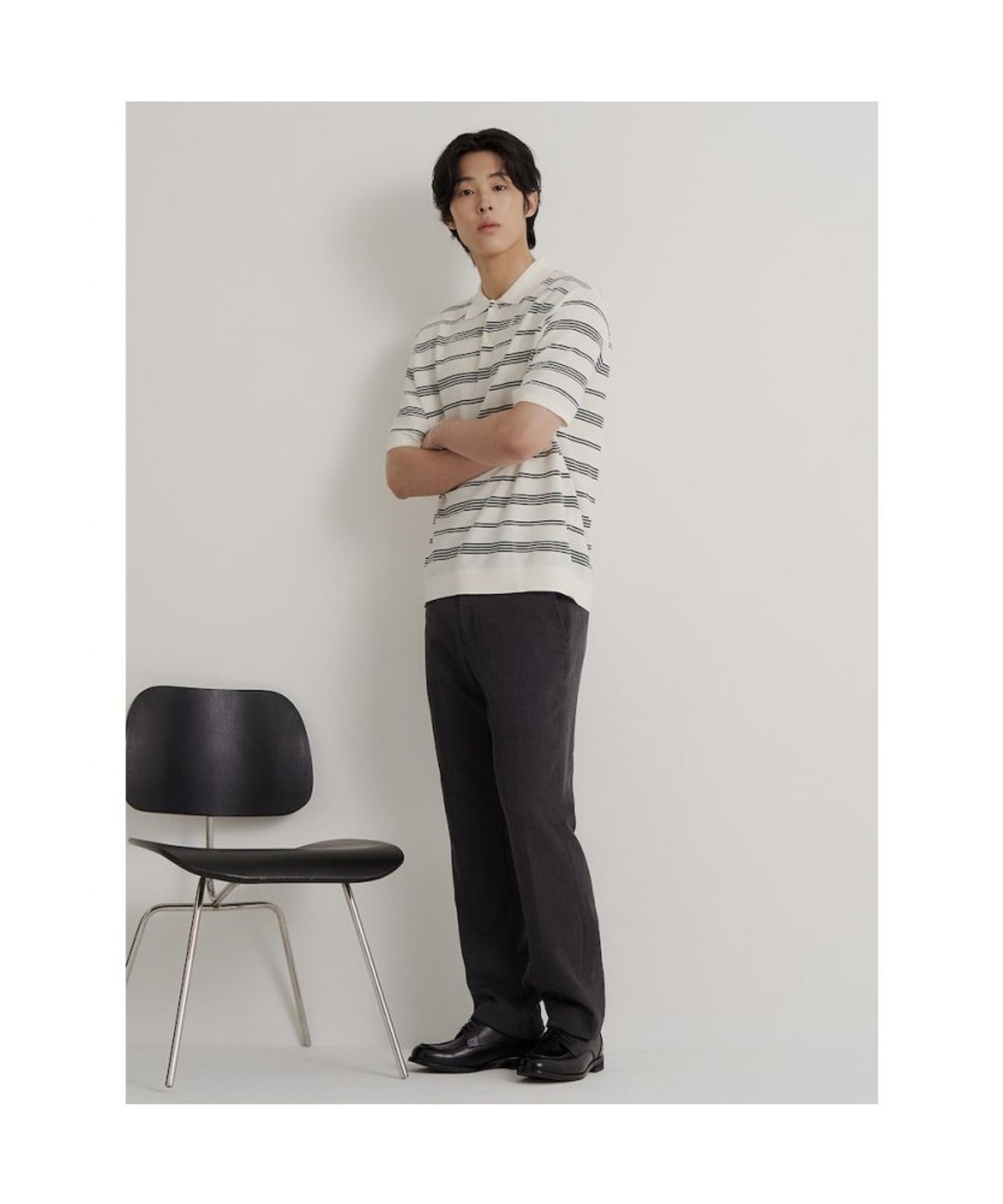 빈폴 멘(BEANPOLE MEN) 스트라이프 칼라넥 니트  아이보리