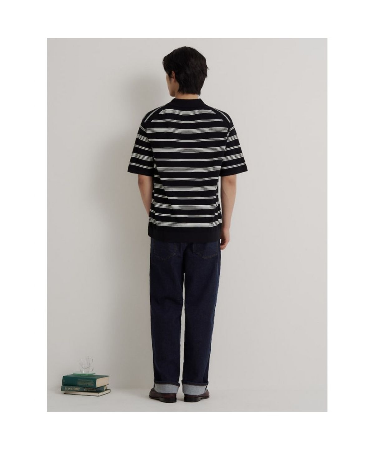 빈폴 멘(BEANPOLE MEN) 스트라이프 칼라넥 니트  블랙