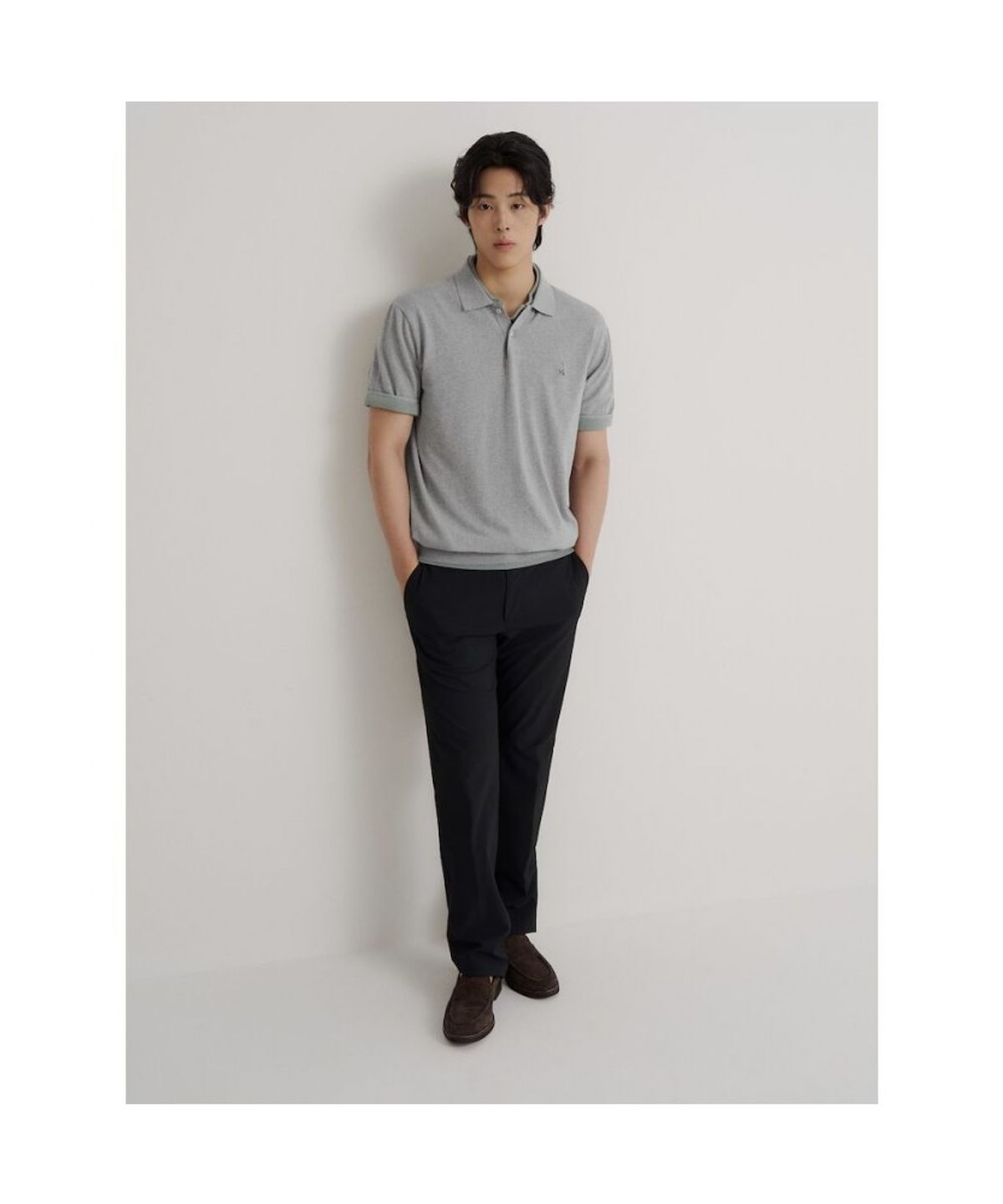 빈폴 멘(BEANPOLE MEN) [Essential] 이태리 코튼 칼라넥 니트  그레이
