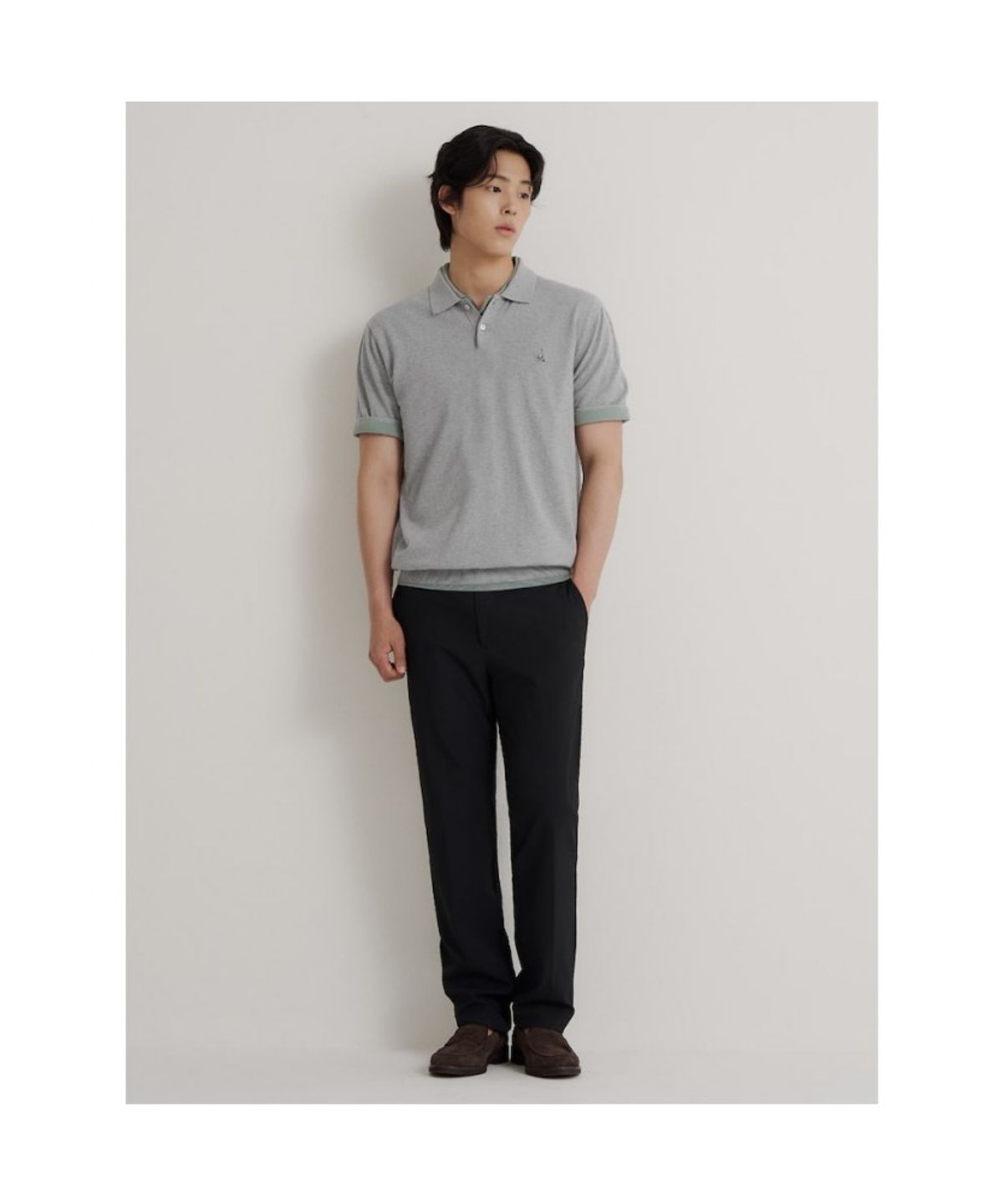 빈폴 멘(BEANPOLE MEN) [Essential] 이태리 코튼 칼라넥 니트  그레이