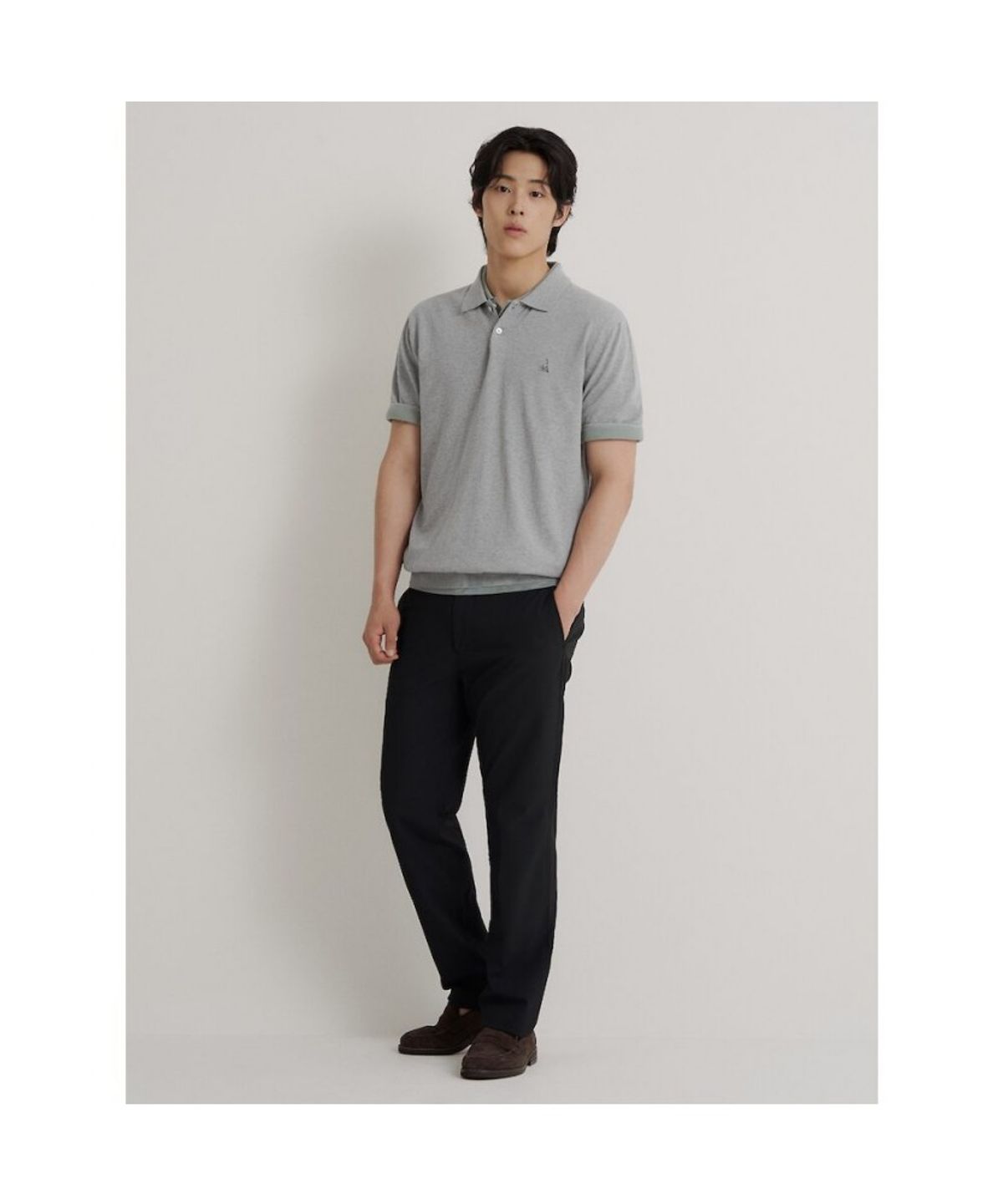 빈폴 멘(BEANPOLE MEN) [Essential] 이태리 코튼 칼라넥 니트  그레이