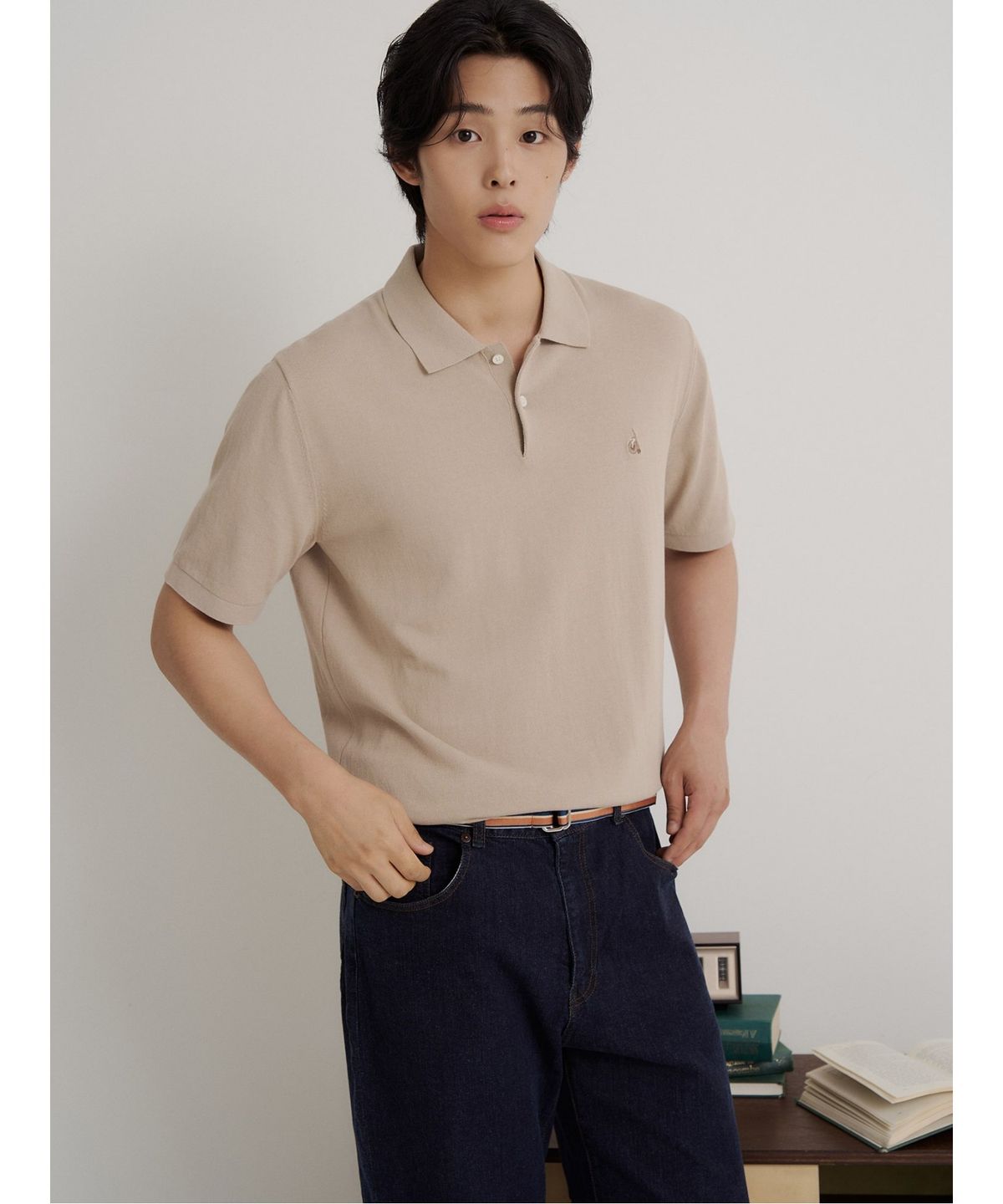 빈폴 멘(BEANPOLE MEN) [Essential] 이태리 코튼 칼라넥 니트  베이지